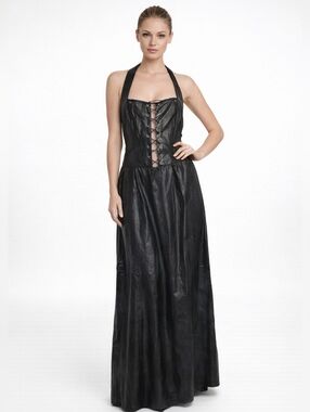 🖤 Norah Faux Leather Washed Black Lace-Up Maxi Dress. NWT. Size XL